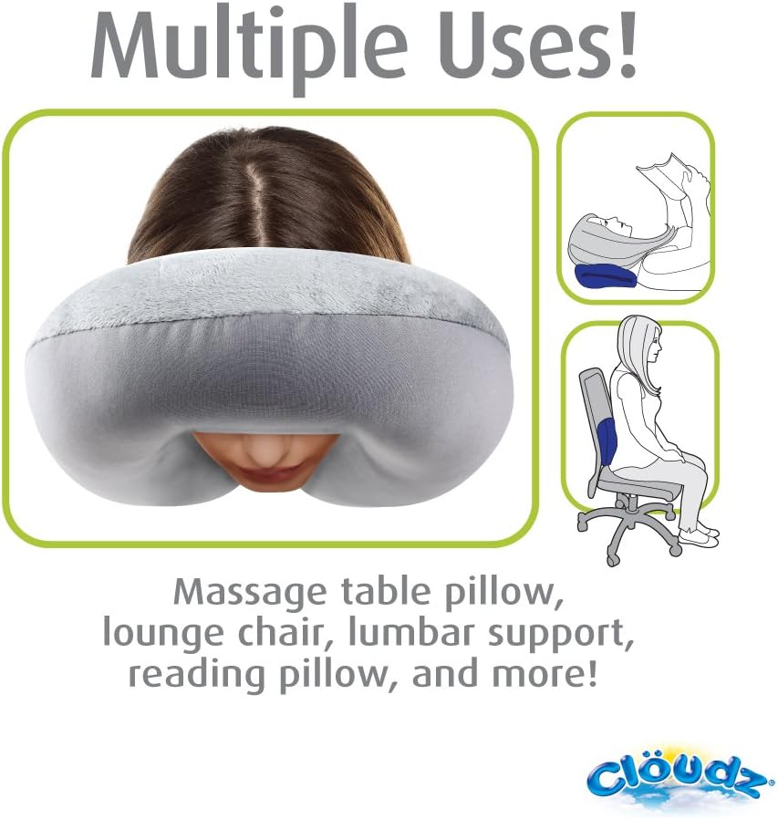Cloudz Dual Comfort Microbead Airplane Travel Neck Pillow. Super Soft Cozy Plush Fabric on One Side, Cool Relaxing Spandex on the Other! Customize Your Comfort and Support at Home or On the Go!- Blue