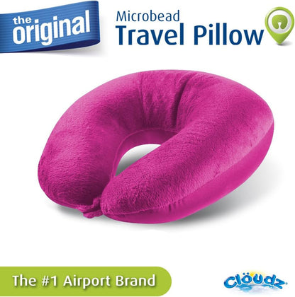 Cloudz Dual Comfort Microbead Airplane Travel Neck Pillow. Super Soft Cozy Plush Fabric on One Side, Cool Relaxing Spandex on the Other! Customize Your Comfort and Support at Home or On the Go!- Blue