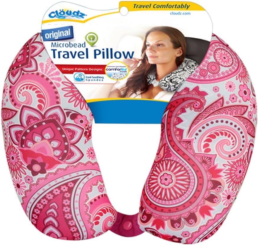 Cloudz Dual Comfort Microbead Airplane Travel Neck Pillow. Super Soft Cozy Plush Fabric on One Side, Cool Relaxing Spandex on the Other! Customize Your Comfort and Support at Home or On the Go!- Blue