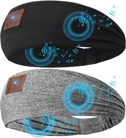 2-Pack Sleeping Headphones Bluetooth Headband, Bluetooth 5.4 Headband Headphones with Ultra-Thin Speakers, Headphones Headband for Side Sleepers, Running, Insomniac, Travel, Meditation（Black&Grey