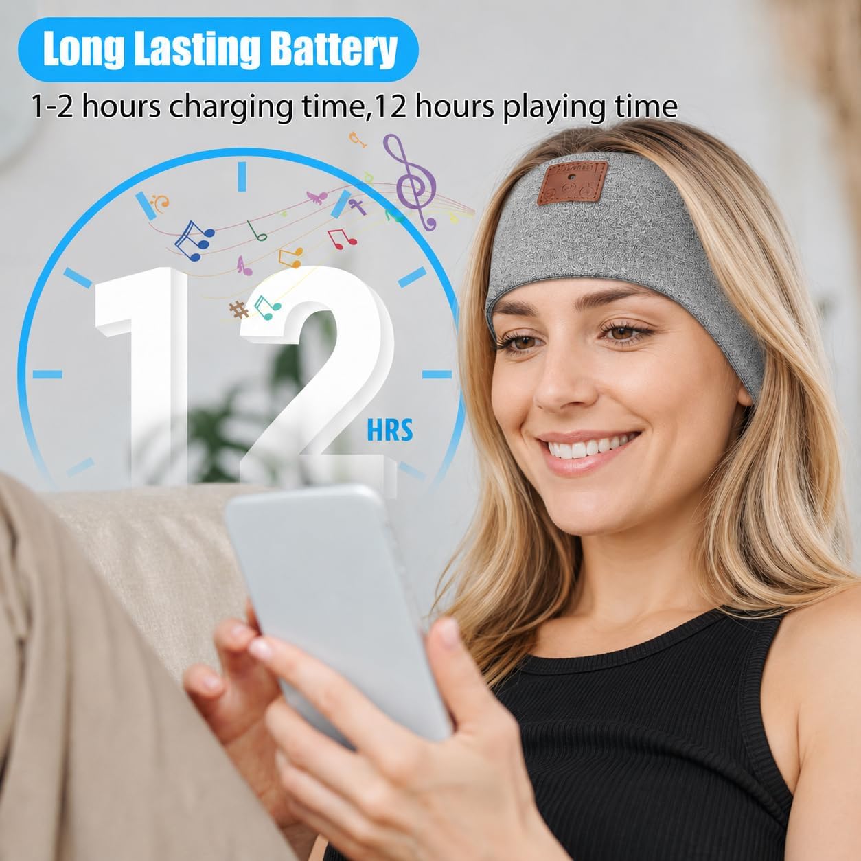 2-Pack Sleeping Headphones Bluetooth Headband, Bluetooth 5.4 Headband Headphones with Ultra-Thin Speakers, Headphones Headband for Side Sleepers, Running, Insomniac, Travel, Meditation（Black&Grey