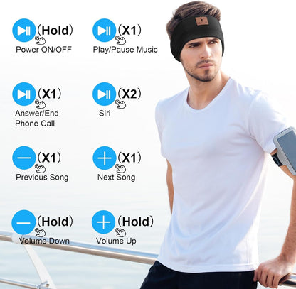 2-Pack Sleeping Headphones Bluetooth Headband, Bluetooth 5.4 Headband Headphones with Ultra-Thin Speakers, Headphones Headband for Side Sleepers, Running, Insomniac, Travel, Meditation（Black&Grey
