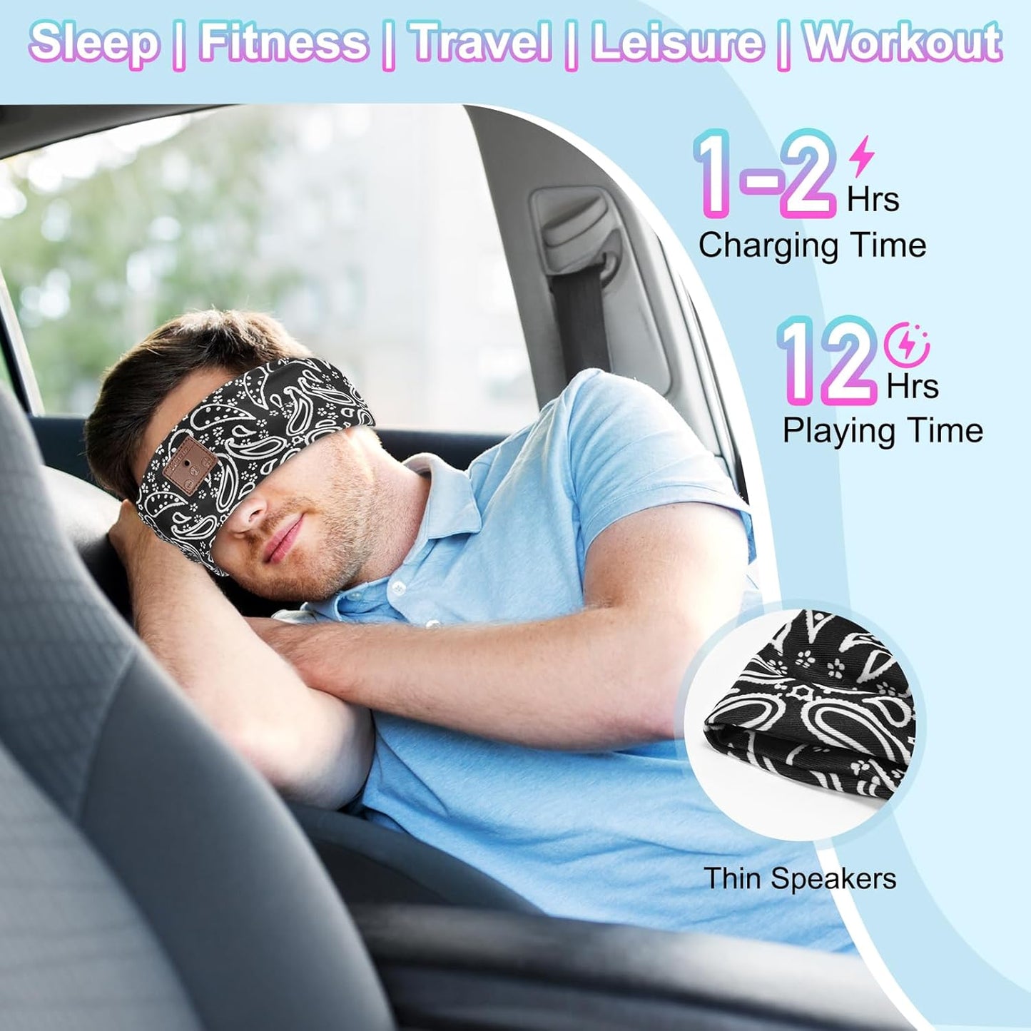 2-Pack Sleeping Headphones Bluetooth Headband, Bluetooth 5.4 Headband Headphones with Ultra-Thin Speakers, Headphones Headband for Side Sleepers, Running, Insomniac, Travel, Meditation（Black&Grey