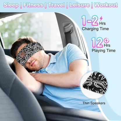 2-Pack Sleeping Headphones Bluetooth Headband, Bluetooth 5.4 Headband Headphones with Ultra-Thin Speakers, Headphones Headband for Side Sleepers, Running, Insomniac, Travel, Meditation（Black&Grey