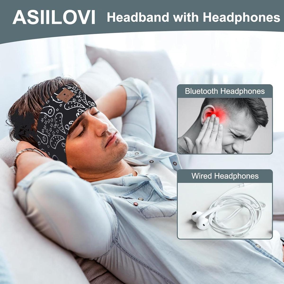 2-Pack Sleeping Headphones Bluetooth Headband, Bluetooth 5.4 Headband Headphones with Ultra-Thin Speakers, Headphones Headband for Side Sleepers, Running, Insomniac, Travel, Meditation（Black&Grey