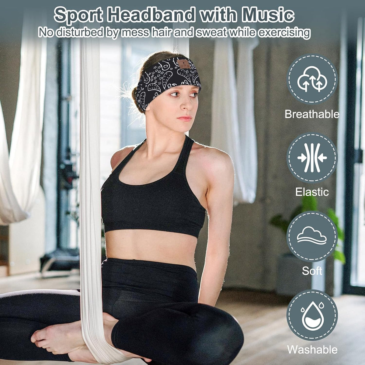 2-Pack Sleeping Headphones Bluetooth Headband, Bluetooth 5.4 Headband Headphones with Ultra-Thin Speakers, Headphones Headband for Side Sleepers, Running, Insomniac, Travel, Meditation（Black&Grey