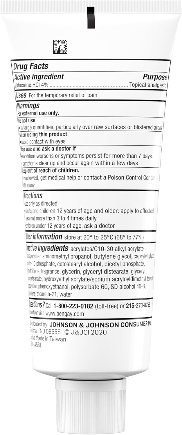 Lidocaine Pain Relief Cream, 4% Lidocaine, 3 oz
