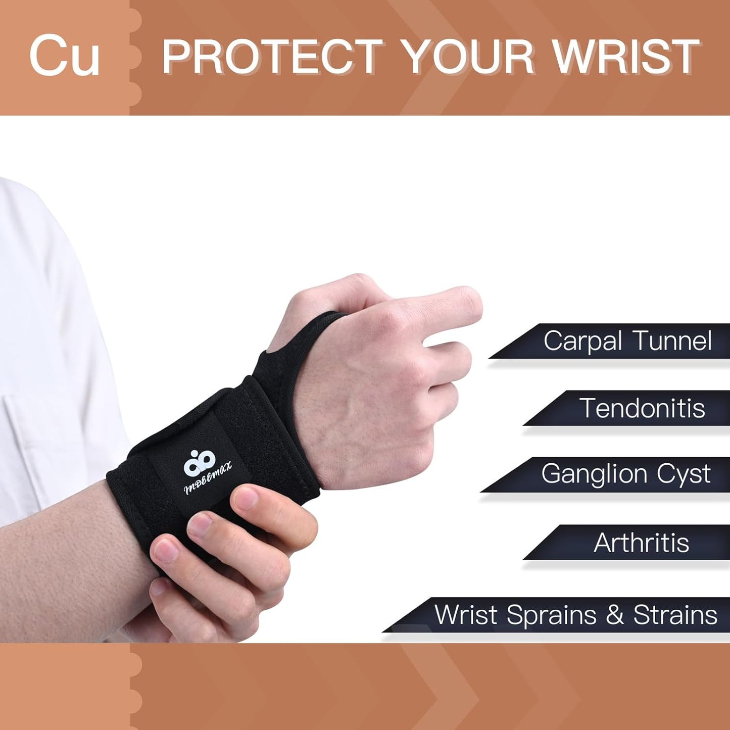2 Pack Copper Wrist Brace Support for Carpal Tunnel, Pain Relief, Arthritis, Tendonitis, Adjustable Wrist Braces Compression Wraps Both Hands, Fit for Men and Women, Pink