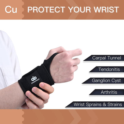 2 Pack Copper Wrist Brace Support for Carpal Tunnel, Pain Relief, Arthritis, Tendonitis, Adjustable Wrist Braces Compression Wraps Both Hands, Fit for Men and Women, Pink