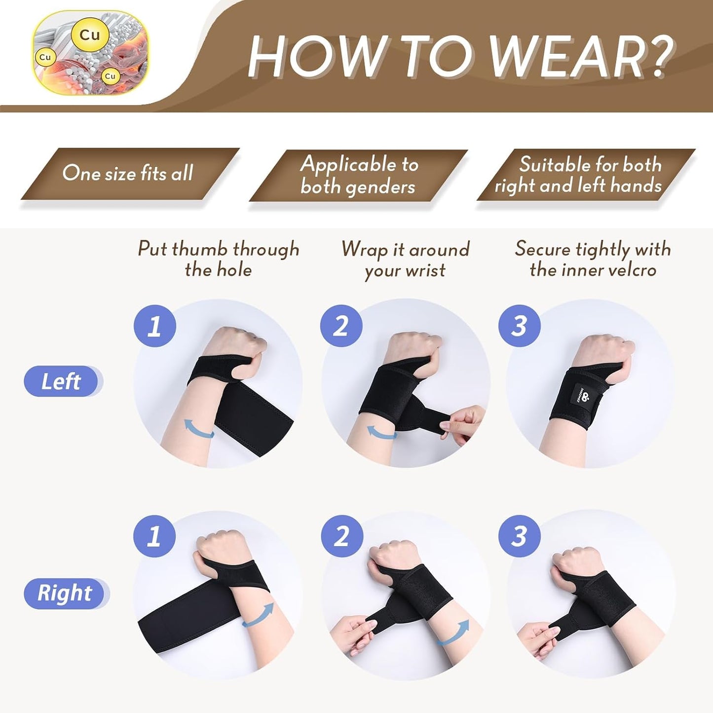 2 Pack Copper Wrist Brace Support for Carpal Tunnel, Pain Relief, Arthritis, Tendonitis, Adjustable Wrist Braces Compression Wraps Both Hands, Fit for Men and Women, Pink