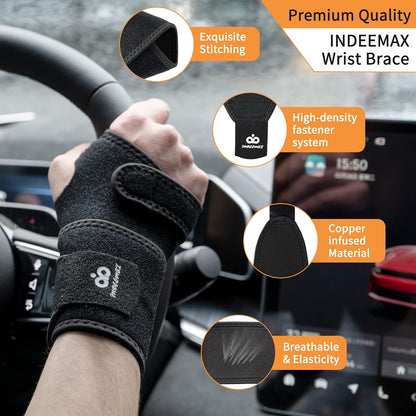 2 Pack Copper Wrist Brace Support for Carpal Tunnel, Pain Relief, Arthritis, Tendonitis, Adjustable Wrist Braces Compression Wraps Both Hands, Fit for Men and Women, Pink