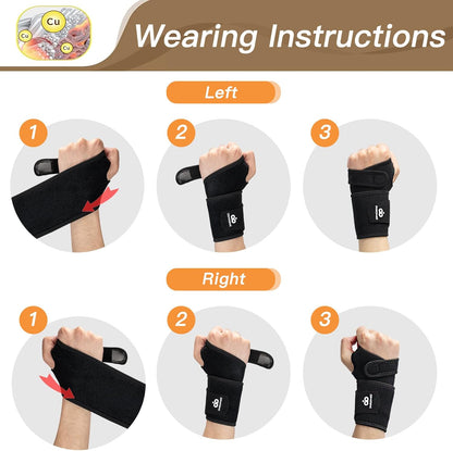 2 Pack Copper Wrist Brace Support for Carpal Tunnel, Pain Relief, Arthritis, Tendonitis, Adjustable Wrist Braces Compression Wraps Both Hands, Fit for Men and Women, Pink