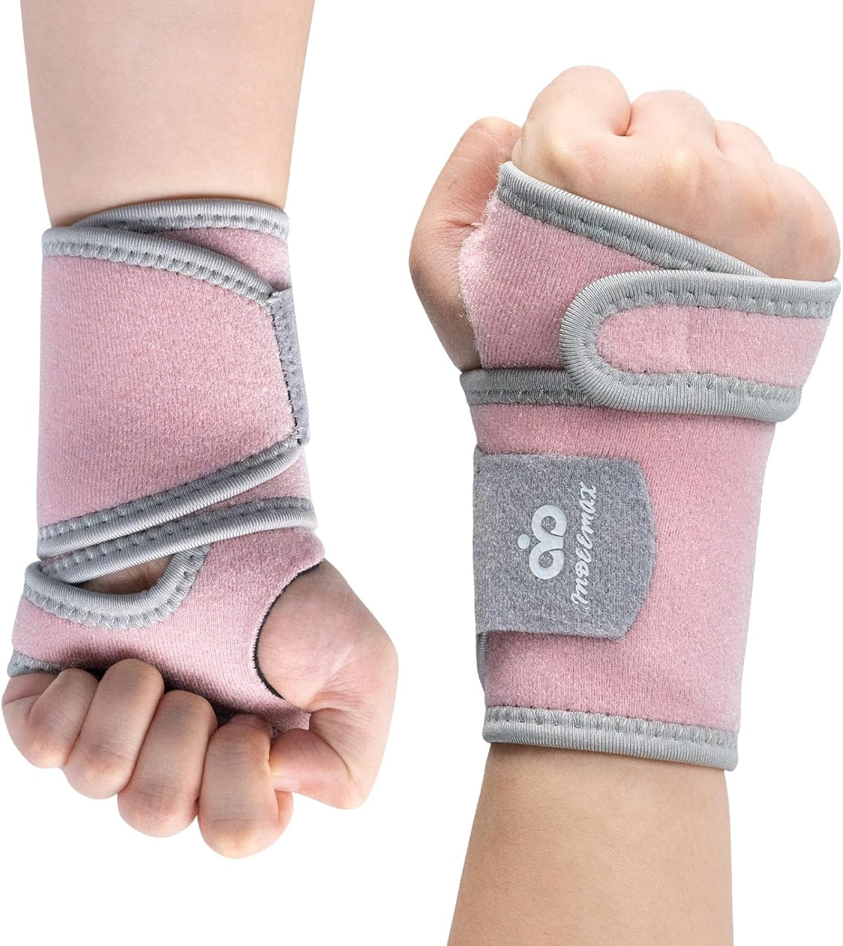 2 Pack Copper Wrist Brace Support for Carpal Tunnel, Pain Relief, Arthritis, Tendonitis, Adjustable Wrist Braces Compression Wraps Both Hands, Fit for Men and Women, Pink
