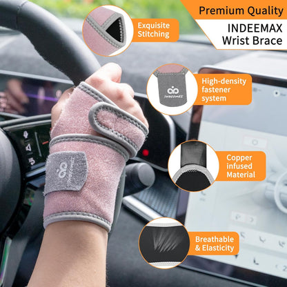 2 Pack Copper Wrist Brace Support for Carpal Tunnel, Pain Relief, Arthritis, Tendonitis, Adjustable Wrist Braces Compression Wraps Both Hands, Fit for Men and Women, Pink