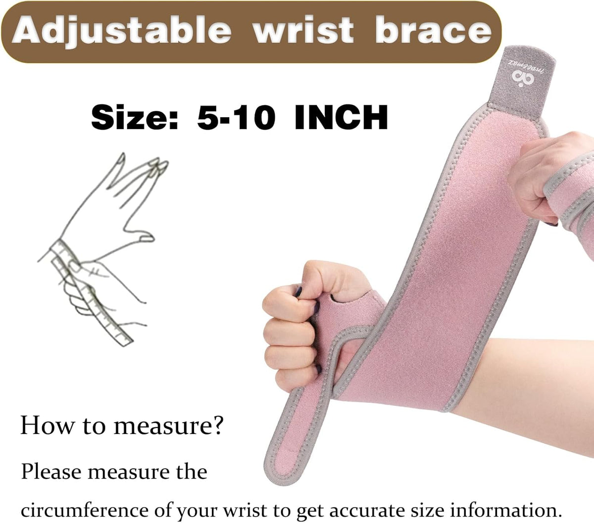 2 Pack Copper Wrist Brace Support for Carpal Tunnel, Pain Relief, Arthritis, Tendonitis, Adjustable Wrist Braces Compression Wraps Both Hands, Fit for Men and Women, Pink
