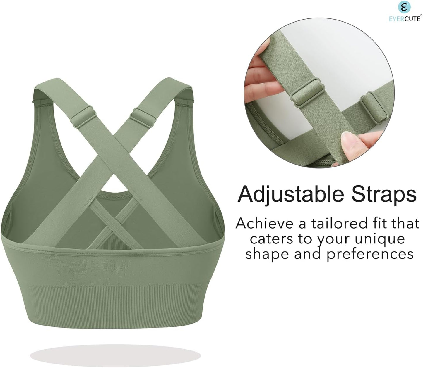 Evercute Sports Bras for Women Padded Medium Support Criss Cross Strappy Bra Seamless High Impact Yoga Exercise Athletic Bras