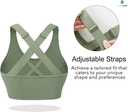 Evercute Sports Bras for Women Padded Medium Support Criss Cross Strappy Bra Seamless High Impact Yoga Exercise Athletic Bras