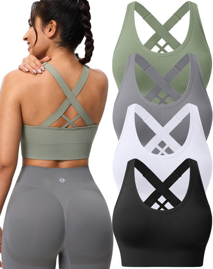 Evercute Sports Bras for Women Padded Medium Support Criss Cross Strappy Bra Seamless High Impact Yoga Exercise Athletic Bras