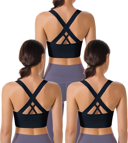 Evercute Sports Bras for Women Padded Medium Support Criss Cross Strappy Bra Seamless High Impact Yoga Exercise Athletic Bras