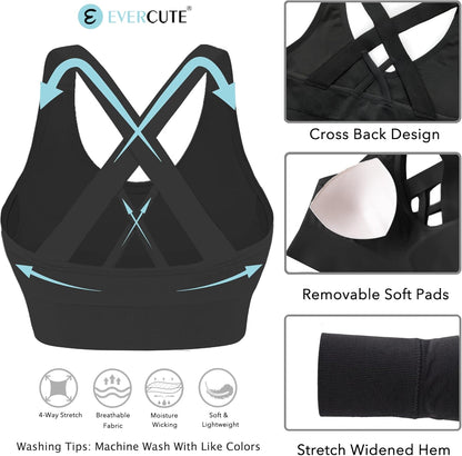 Evercute Sports Bras for Women Padded Medium Support Criss Cross Strappy Bra Seamless High Impact Yoga Exercise Athletic Bras