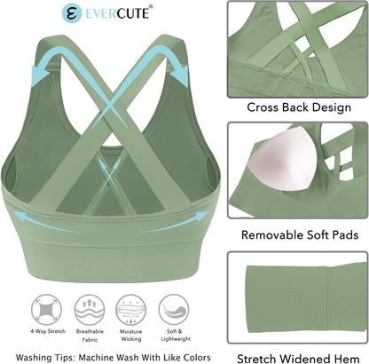 Evercute Sports Bras for Women Padded Medium Support Criss Cross Strappy Bra Seamless High Impact Yoga Exercise Athletic Bras