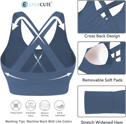Evercute Sports Bras for Women Padded Medium Support Criss Cross Strappy Bra Seamless High Impact Yoga Exercise Athletic Bras