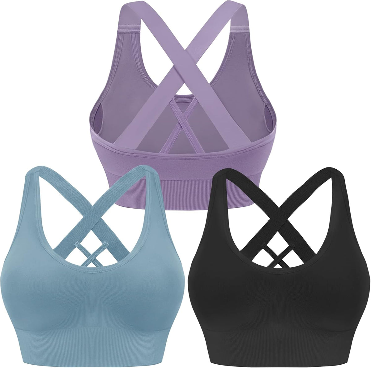 Evercute Sports Bras for Women Padded Medium Support Criss Cross Strappy Bra Seamless High Impact Yoga Exercise Athletic Bras