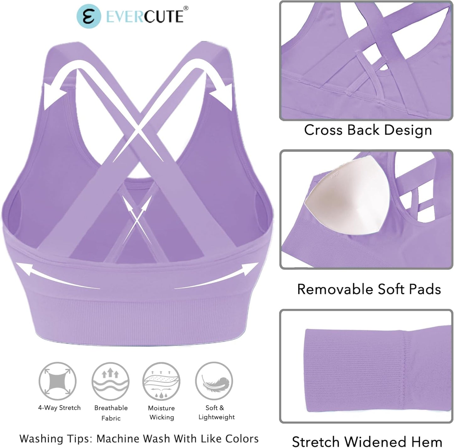 Evercute Sports Bras for Women Padded Medium Support Criss Cross Strappy Bra Seamless High Impact Yoga Exercise Athletic Bras