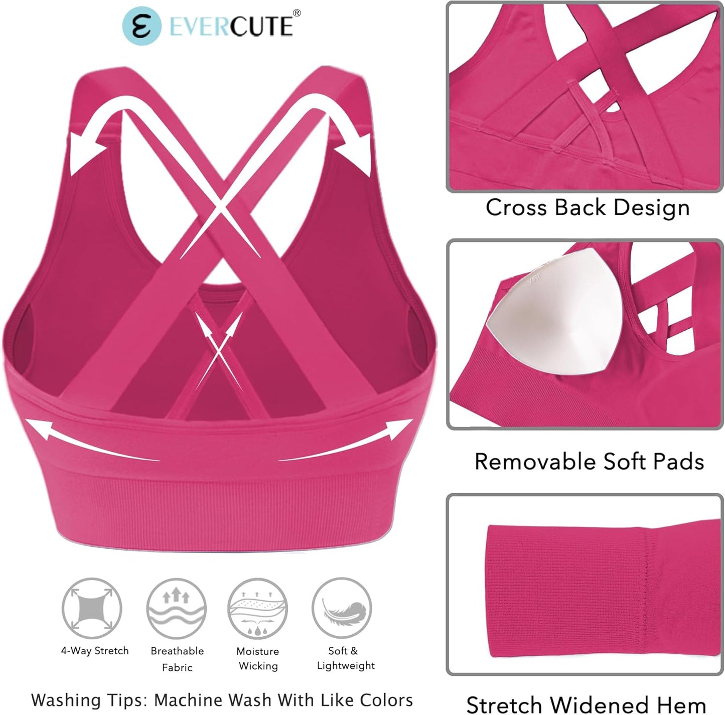 Evercute Sports Bras for Women Padded Medium Support Criss Cross Strappy Bra Seamless High Impact Yoga Exercise Athletic Bras