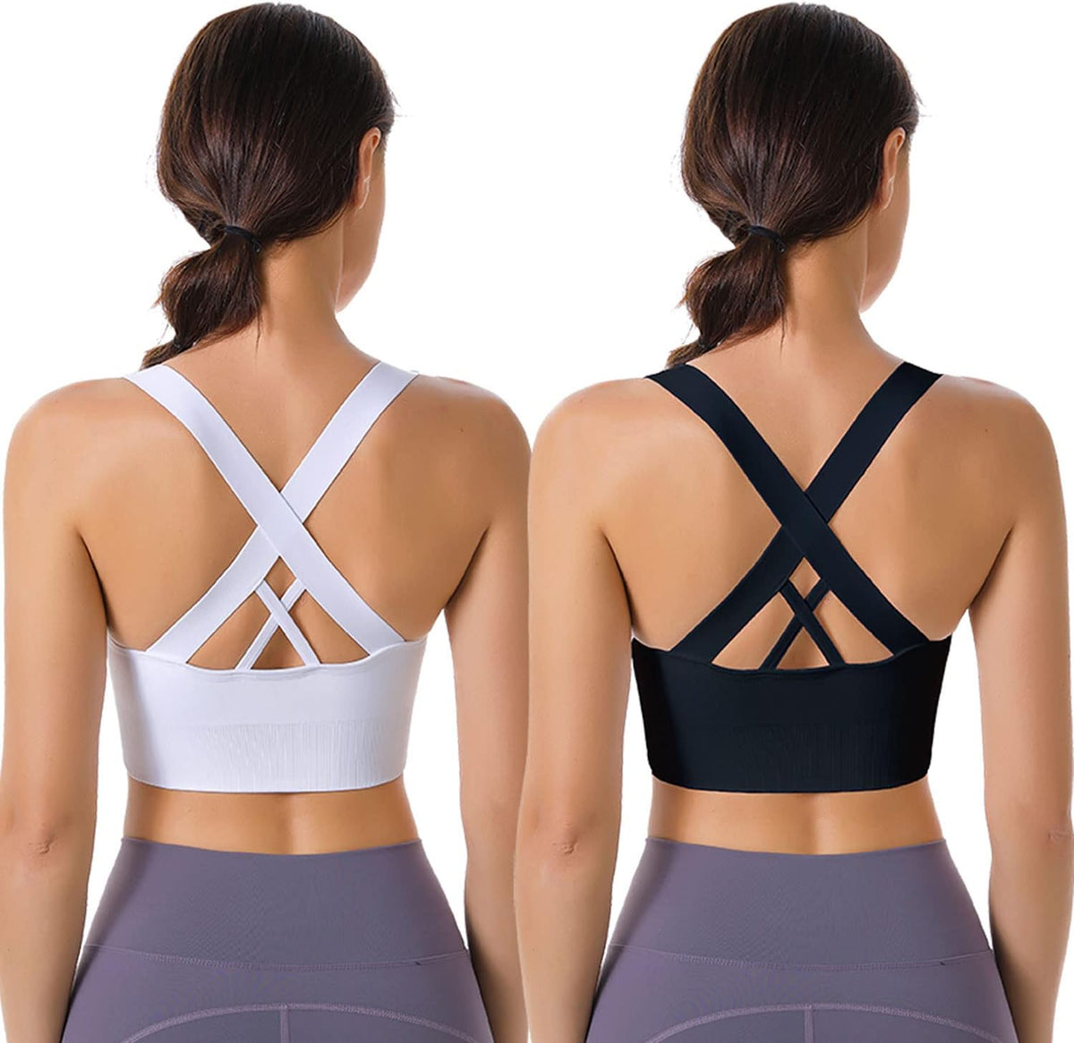 Evercute Sports Bras for Women Padded Medium Support Criss Cross Strappy Bra Seamless High Impact Yoga Exercise Athletic Bras