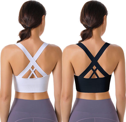 Evercute Sports Bras for Women Padded Medium Support Criss Cross Strappy Bra Seamless High Impact Yoga Exercise Athletic Bras