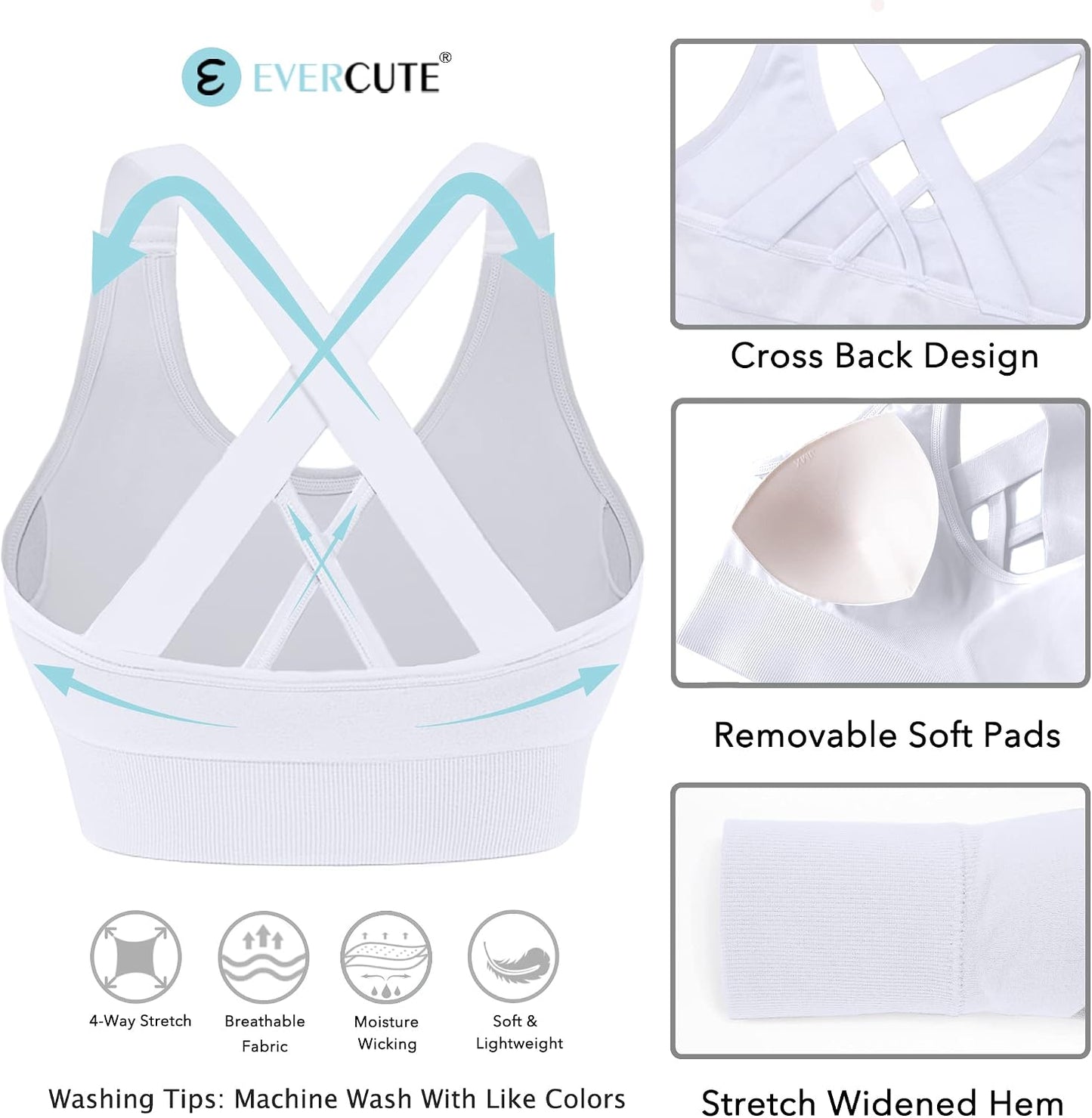 Evercute Sports Bras for Women Padded Medium Support Criss Cross Strappy Bra Seamless High Impact Yoga Exercise Athletic Bras