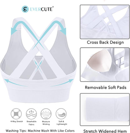 Evercute Sports Bras for Women Padded Medium Support Criss Cross Strappy Bra Seamless High Impact Yoga Exercise Athletic Bras