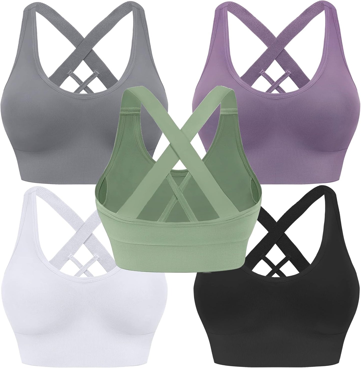 Evercute Sports Bras for Women Padded Medium Support Criss Cross Strappy Bra Seamless High Impact Yoga Exercise Athletic Bras