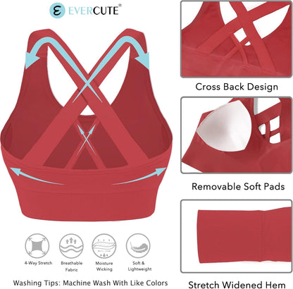Evercute Sports Bras for Women Padded Medium Support Criss Cross Strappy Bra Seamless High Impact Yoga Exercise Athletic Bras