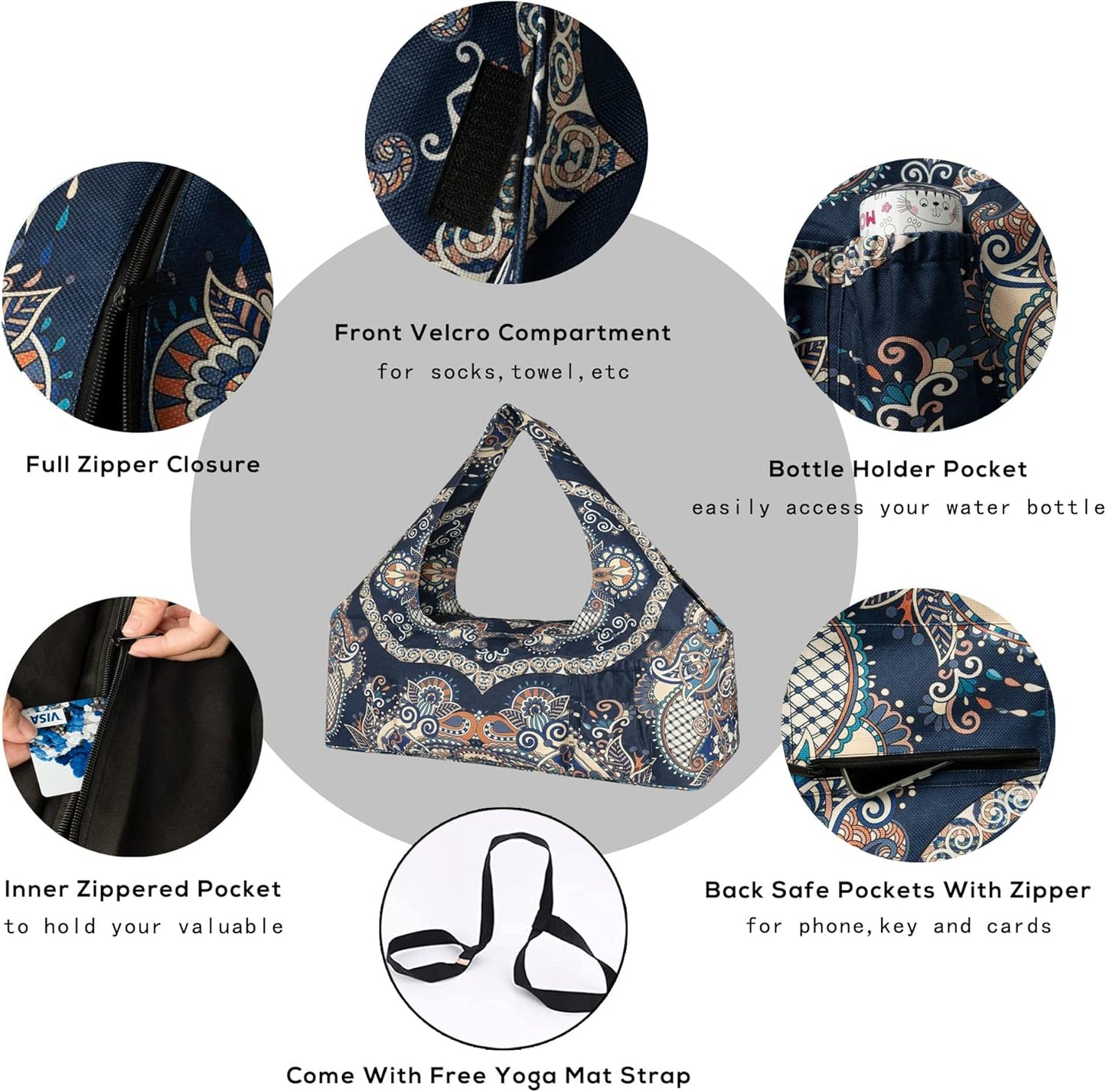 Yoga Mat Bag - Large Yoga Bag with Yoga Mat Strap, Zipper and Pockets - Yoga Bags and Carriers Fits All Your Stuff - Personalized Yoga Mat Bags for Women Fits Most Size Mats