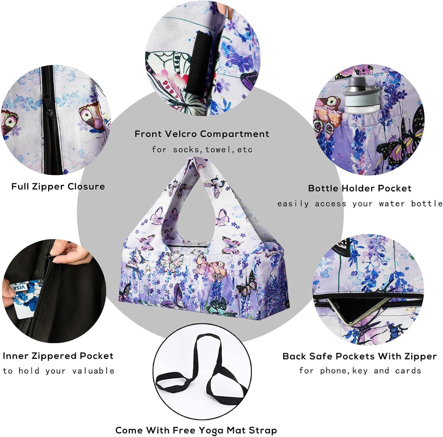 Yoga Mat Bag - Large Yoga Bag with Yoga Mat Strap, Zipper and Pockets - Yoga Bags and Carriers Fits All Your Stuff - Personalized Yoga Mat Bags for Women Fits Most Size Mats