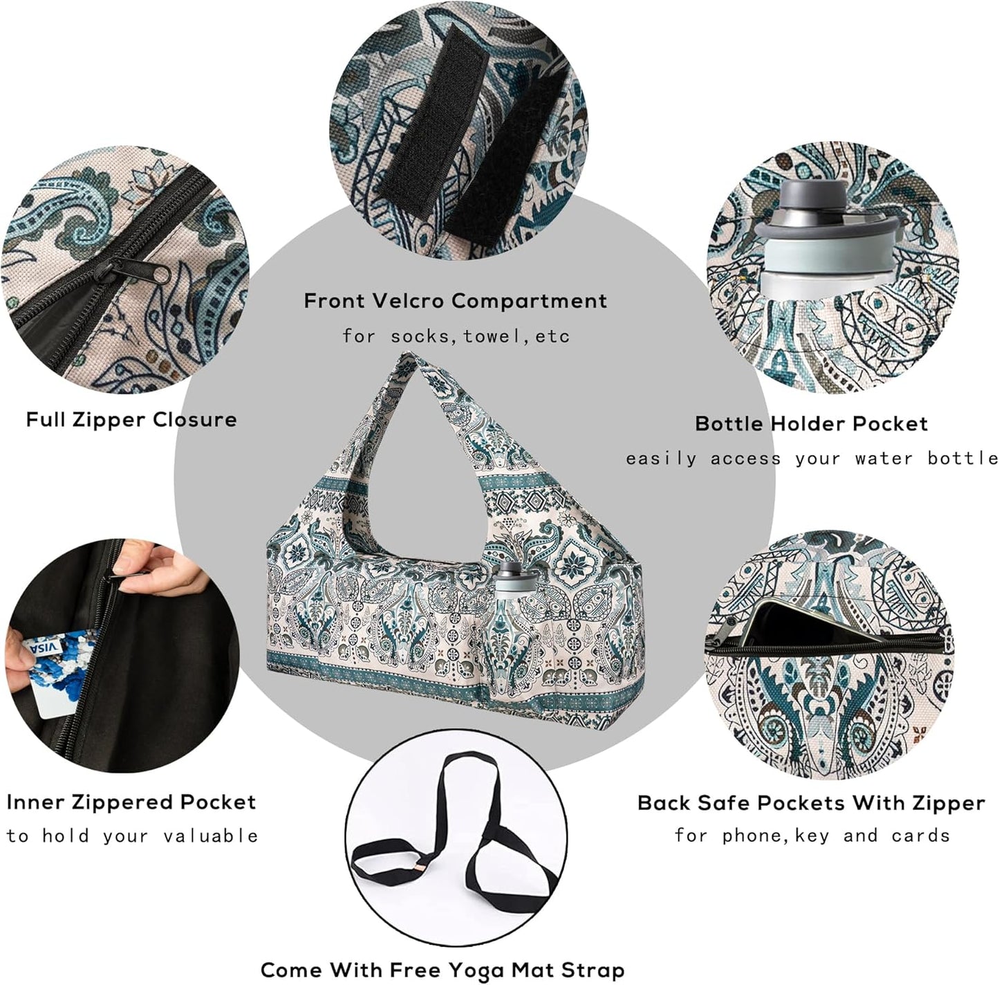 Yoga Mat Bag - Large Yoga Bag with Yoga Mat Strap, Zipper and Pockets - Yoga Bags and Carriers Fits All Your Stuff - Personalized Yoga Mat Bags for Women Fits Most Size Mats