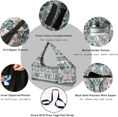 Yoga Mat Bag - Large Yoga Bag with Yoga Mat Strap, Zipper and Pockets - Yoga Bags and Carriers Fits All Your Stuff - Personalized Yoga Mat Bags for Women Fits Most Size Mats