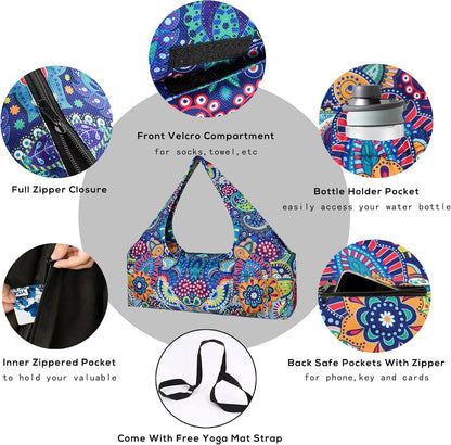 Yoga Mat Bag - Large Yoga Bag with Yoga Mat Strap, Zipper and Pockets - Yoga Bags and Carriers Fits All Your Stuff - Personalized Yoga Mat Bags for Women Fits Most Size Mats