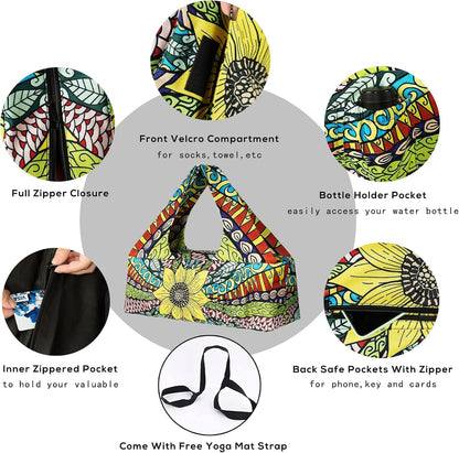 Yoga Mat Bag - Large Yoga Bag with Yoga Mat Strap, Zipper and Pockets - Yoga Bags and Carriers Fits All Your Stuff - Personalized Yoga Mat Bags for Women Fits Most Size Mats