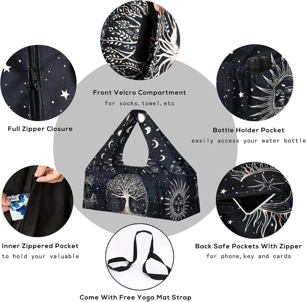 Yoga Mat Bag - Large Yoga Bag with Yoga Mat Strap, Zipper and Pockets - Yoga Bags and Carriers Fits All Your Stuff - Personalized Yoga Mat Bags for Women Fits Most Size Mats
