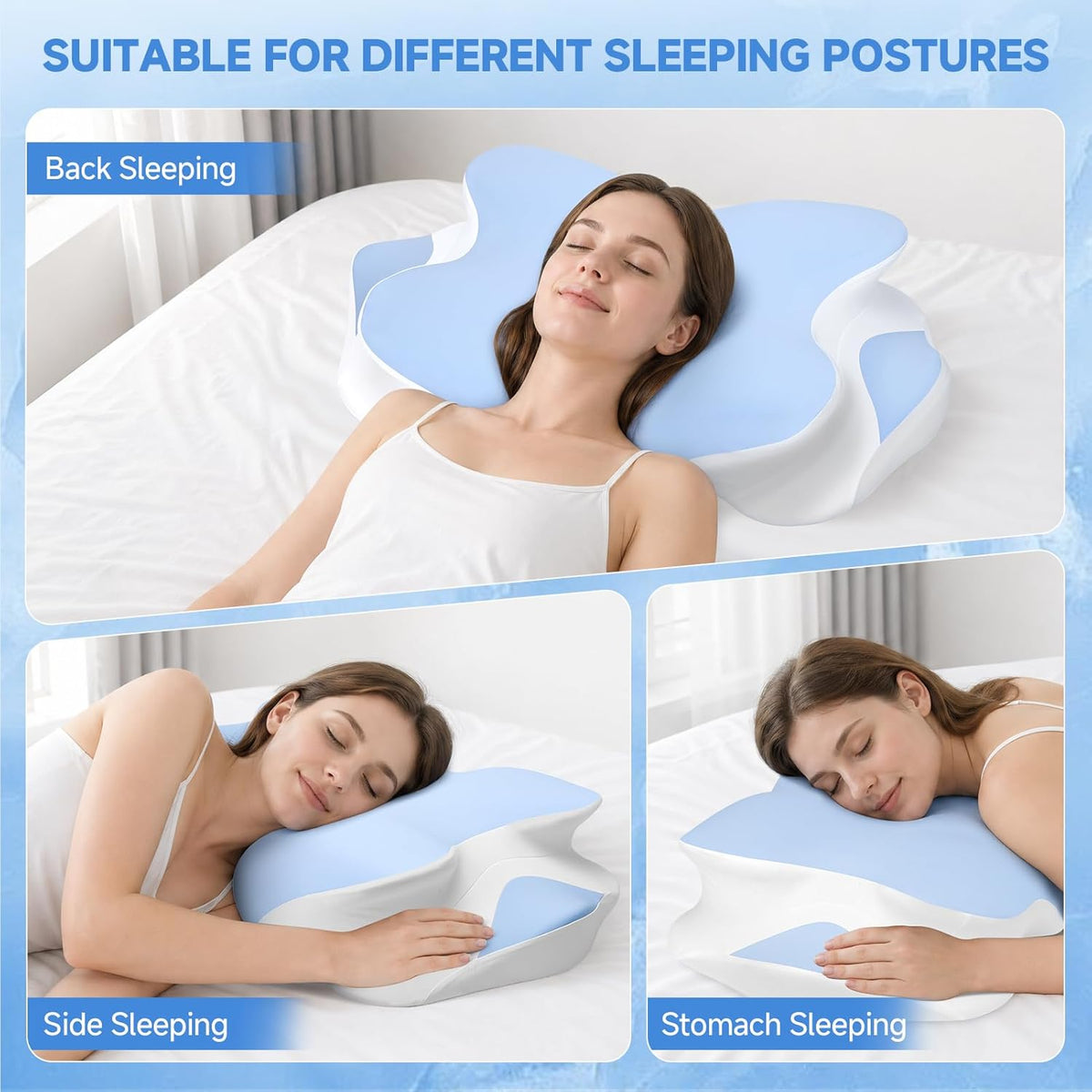 2026 New Cooling Memory Foam Pillow with Ice Silk Cover, Ergonomic Cervical Neck Support Pillow for Pain Relief, Nature Cooling Gel Pillow for Hot Sleepers Night Sweats, Side Sleeper Pillow (Blue)