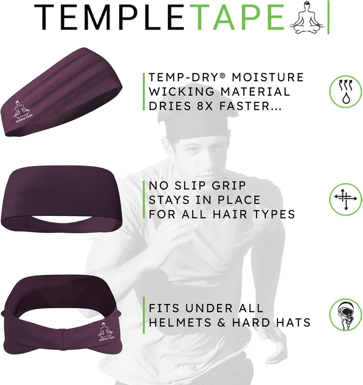 Sweat Band Workout Headbands for Women and Men - Sweatbands for Men - Moisture Wicking Sports Sweat Bands Headbands for Women, Running,Cycling,Yoga,Football Headband