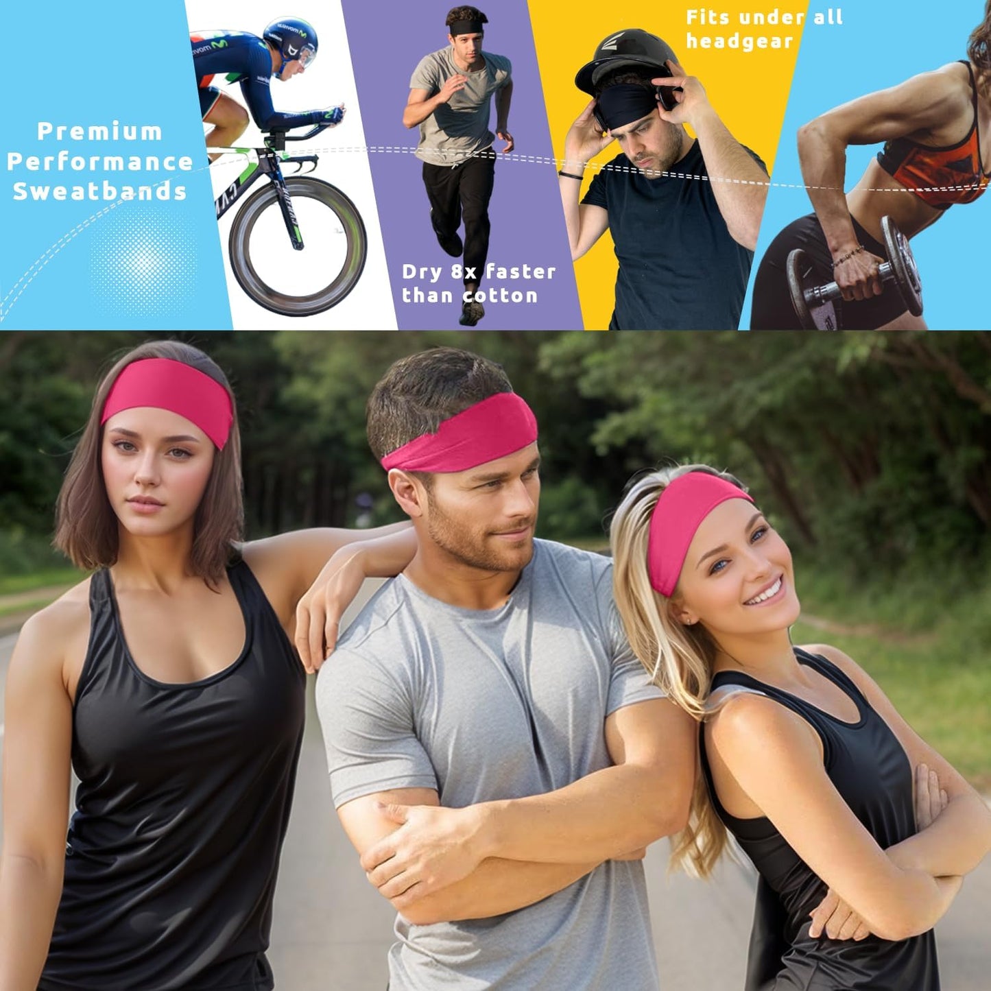 Sweat Band Workout Headbands for Women and Men - Sweatbands for Men - Moisture Wicking Sports Sweat Bands Headbands for Women, Running,Cycling,Yoga,Football Headband