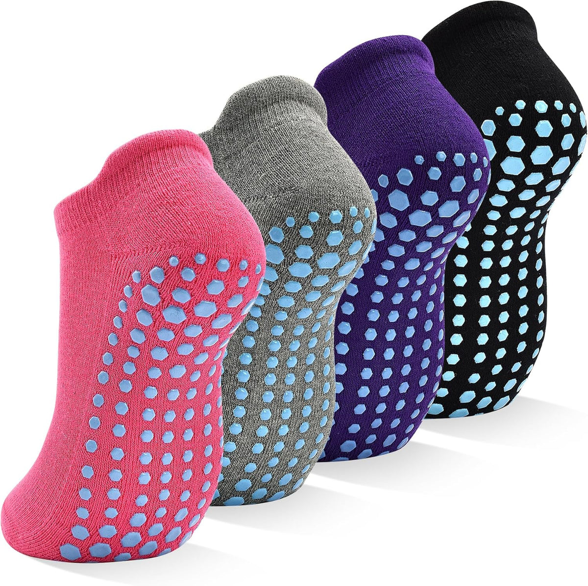 Grips Non Slip Socks for Women, 4 Pairs Yoga Pilates Anti Skid Woman Hospital Gripper Socks (5-12)