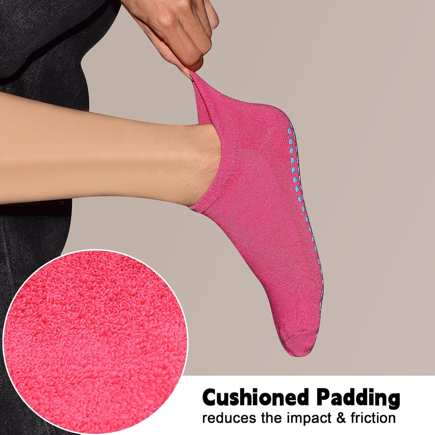 Grips Non Slip Socks for Women, 4 Pairs Yoga Pilates Anti Skid Woman Hospital Gripper Socks (5-12)