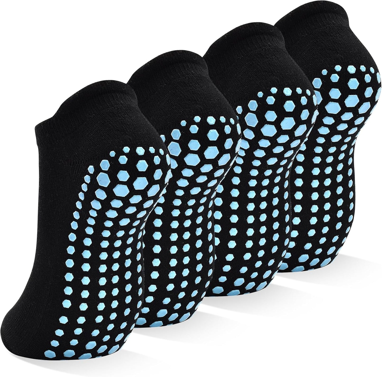 Grips Non Slip Socks for Women, 4 Pairs Yoga Pilates Anti Skid Woman Hospital Gripper Socks (5-12)