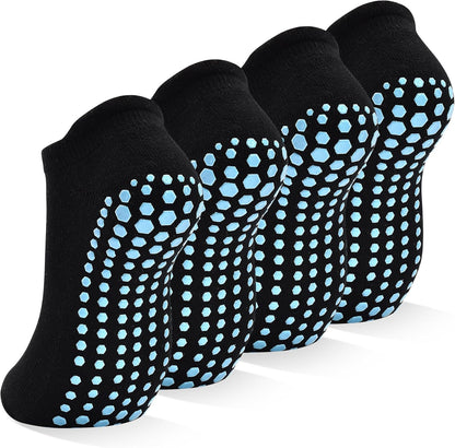 Grips Non Slip Socks for Women, 4 Pairs Yoga Pilates Anti Skid Woman Hospital Gripper Socks (5-12)