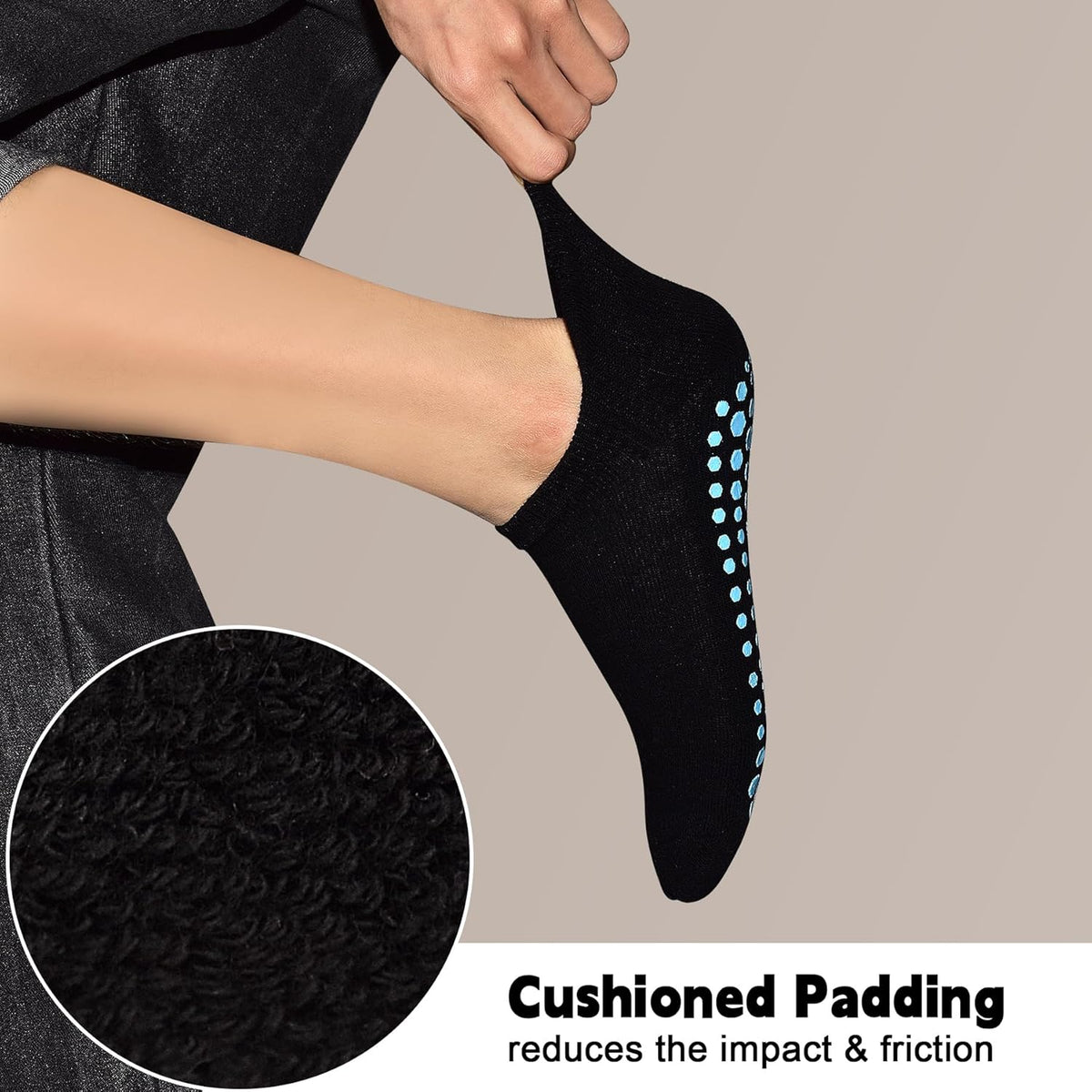 Grips Non Slip Socks for Women, 4 Pairs Yoga Pilates Anti Skid Woman Hospital Gripper Socks (5-12)